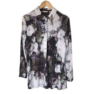 Soft Surroundings Button-Up Shirt Womens L Floral Rayon Career Office Church